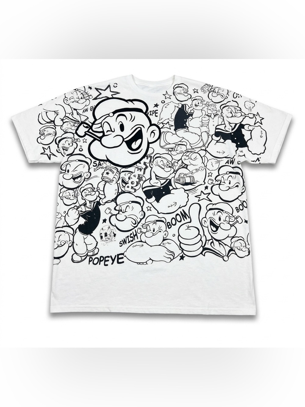 Liquid Blue Popeye All Over Print Shirt Mens XL White Cartoon Graphic Tee Cotton